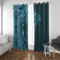 Hawaiian Manta Ray and Polynesian Tribal Tattoo Window Curtain Turquoise Color LT03 With Grommets Turquoise - Polynesian Pride