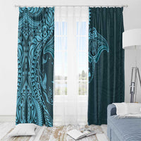 Hawaiian Manta Ray and Polynesian Tribal Tattoo Window Curtain Turquoise Color LT03 - Polynesian Pride