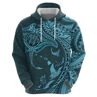 Hawaiian Manta Ray and Polynesian Tribal Tattoo Zip Hoodie Turquoise Color LT03