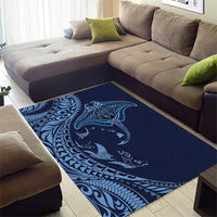 Hawaiian Manta Ray and Polynesian Tribal Tattoo Area Rug Dark Navy Color LT03