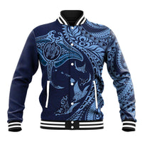 Hawaiian Manta Ray and Polynesian Tribal Tattoo Baseball Jacket Dark Navy Color LT03 Unisex Dark Navy - Polynesian Pride