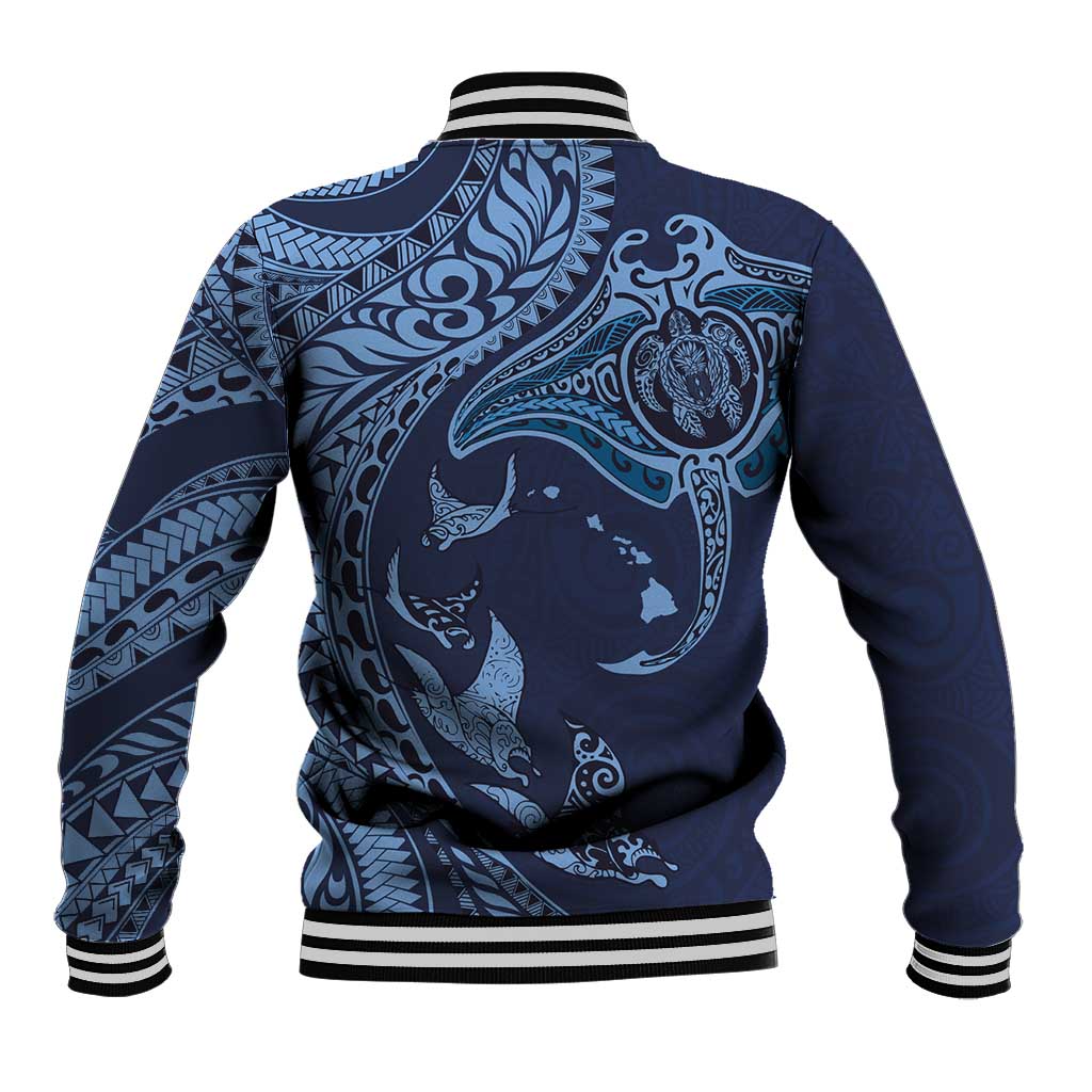 Hawaiian Manta Ray and Polynesian Tribal Tattoo Baseball Jacket Dark Navy Color LT03 - Polynesian Pride