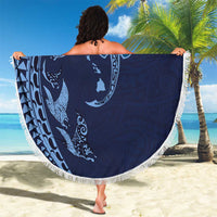 Hawaiian Manta Ray and Polynesian Tribal Tattoo Beach Blanket Dark Navy Color LT03 - Polynesian Pride