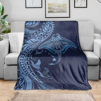 Hawaiian Manta Ray and Polynesian Tribal Tattoo Blanket Dark Navy Color LT03 - Polynesian Pride