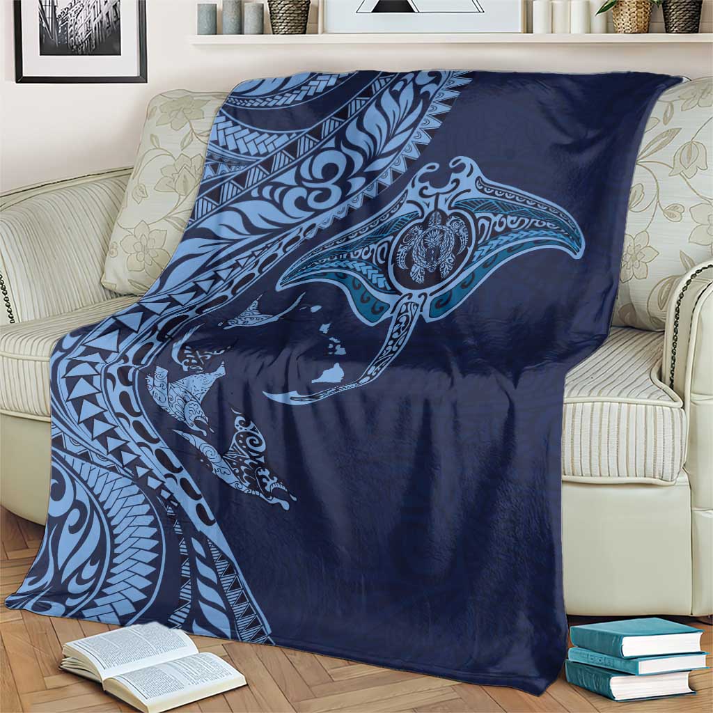 Hawaiian Manta Ray and Polynesian Tribal Tattoo Blanket Dark Navy Color LT03 - Polynesian Pride