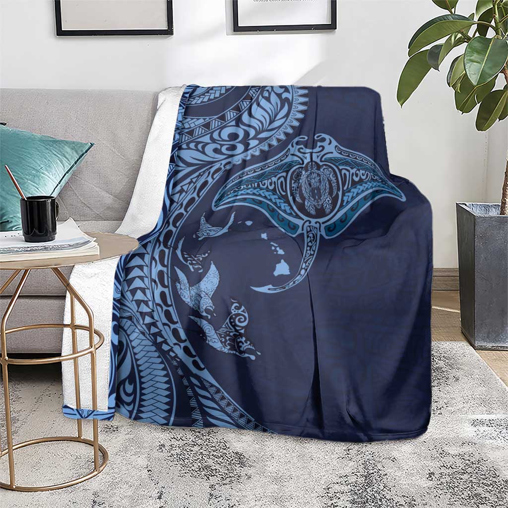 Hawaiian Manta Ray and Polynesian Tribal Tattoo Blanket Dark Navy Color LT03 - Polynesian Pride
