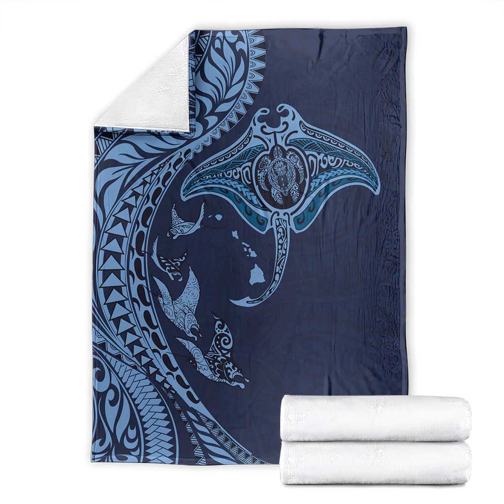 Hawaiian Manta Ray and Polynesian Tribal Tattoo Blanket Dark Navy Color LT03 - Polynesian Pride