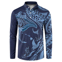 Hawaiian Manta Ray and Polynesian Tribal Tattoo Button Sweatshirt Dark Navy Color LT03 Dark Navy - Polynesian Pride