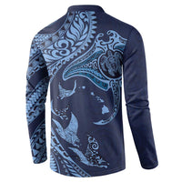 Hawaiian Manta Ray and Polynesian Tribal Tattoo Button Sweatshirt Dark Navy Color LT03 - Polynesian Pride