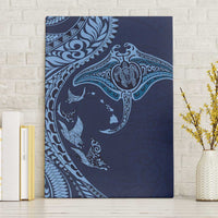 Hawaiian Manta Ray and Polynesian Tribal Tattoo Canvas Wall Art Dark Navy Color LT03 Without Frame Dark Navy - Polynesian Pride