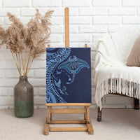 Hawaiian Manta Ray and Polynesian Tribal Tattoo Canvas Wall Art Dark Navy Color LT03 - Polynesian Pride