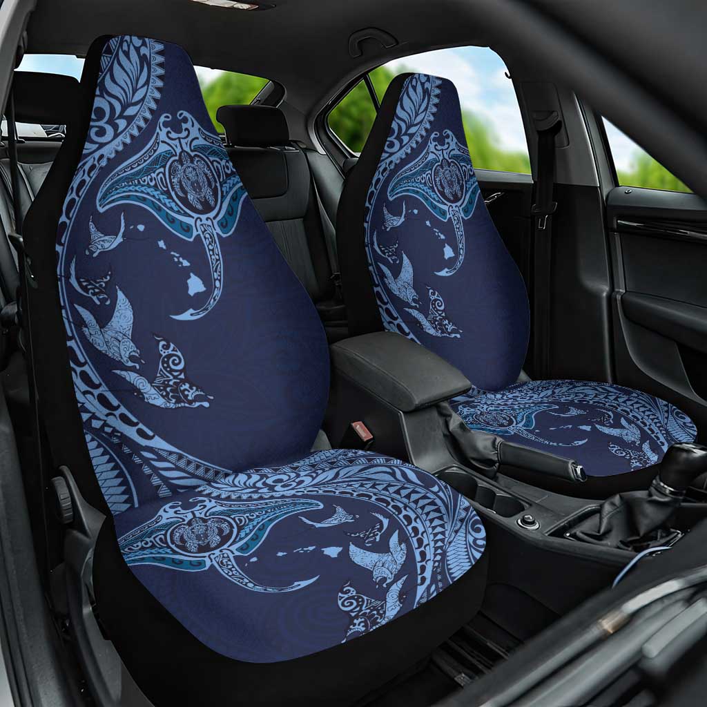 Hawaiian Manta Ray and Polynesian Tribal Tattoo Car Seat Cover Dark Navy Color LT03