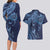 Hawaiian Manta Ray and Polynesian Tribal Tattoo Couples Matching Long Sleeve Bodycon Dress and Hawaiian Shirt Dark Navy Color LT03