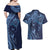 Hawaiian Manta Ray and Polynesian Tribal Tattoo Couples Matching Off Shoulder Maxi Dress and Hawaiian Shirt Dark Navy Color LT03