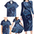 Hawaiian Manta Ray and Polynesian Tribal Tattoo Family Matching Long Sleeve Bodycon Dress and Hawaiian Shirt Dark Navy Color LT03