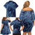 Hawaiian Manta Ray and Polynesian Tribal Tattoo Family Matching Off Shoulder Short Dress and Hawaiian Shirt Dark Navy Color LT03