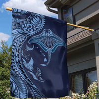 Hawaiian Manta Ray and Polynesian Tribal Tattoo Garden Flag Dark Navy Color LT03 - Polynesian Pride