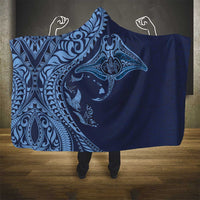 Hawaiian Manta Ray and Polynesian Tribal Tattoo Hooded Blanket Dark Navy Color LT03 - Polynesian Pride