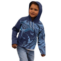 Hawaiian Manta Ray and Polynesian Tribal Tattoo Kid Hoodie Dark Navy Color LT03
