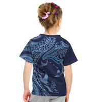 Hawaiian Manta Ray and Polynesian Tribal Tattoo Kid T Shirt Dark Navy Color LT03