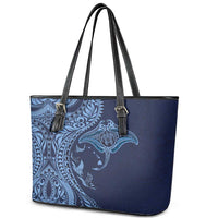 Hawaiian Manta Ray and Polynesian Tribal Tattoo Leather Tote Bag Dark Navy Color LT03 - Polynesian Pride