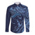 Hawaiian Manta Ray and Polynesian Tribal Tattoo Long Sleeve Button Shirt Dark Navy Color LT03