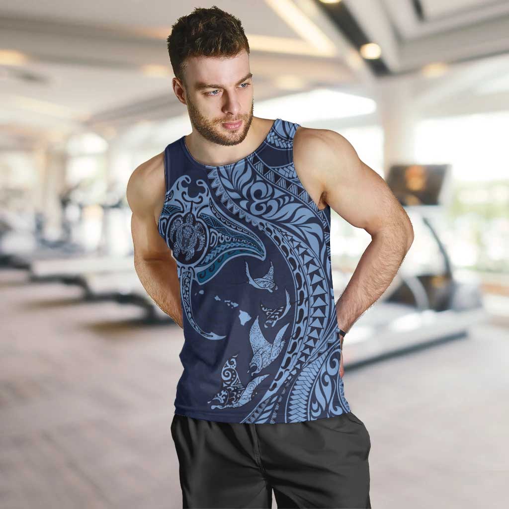 Hawaiian Manta Ray and Polynesian Tribal Tattoo Men Tank Top Dark Navy Color LT03 Dark Navy - Polynesian Pride