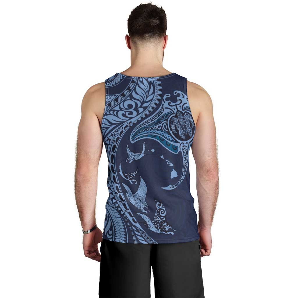 Hawaiian Manta Ray and Polynesian Tribal Tattoo Men Tank Top Dark Navy Color LT03 - Polynesian Pride
