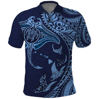Hawaiian Manta Ray and Polynesian Tribal Tattoo Polo Shirt Dark Navy Color LT03