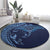 Hawaiian Manta Ray and Polynesian Tribal Tattoo Round Carpet Dark Navy Color LT03