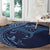 Hawaiian Manta Ray and Polynesian Tribal Tattoo Round Carpet Dark Navy Color LT03