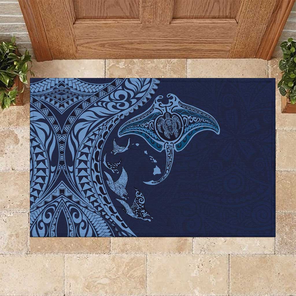 Hawaiian Manta Ray and Polynesian Tribal Tattoo Rubber Doormat Dark Navy Color LT03 Dark Navy - Polynesian Pride