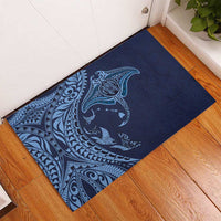 Hawaiian Manta Ray and Polynesian Tribal Tattoo Rubber Doormat Dark Navy Color LT03 - Polynesian Pride