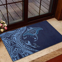 Hawaiian Manta Ray and Polynesian Tribal Tattoo Rubber Doormat Dark Navy Color LT03 - Polynesian Pride