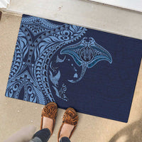 Hawaiian Manta Ray and Polynesian Tribal Tattoo Rubber Doormat Dark Navy Color LT03 - Polynesian Pride