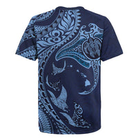 Hawaiian Manta Ray and Polynesian Tribal Tattoo Rugby Jersey Dark Navy Color LT03 - Polynesian Pride