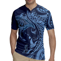Hawaiian Manta Ray and Polynesian Tribal Tattoo Rugby Jersey Dark Navy Color LT03 - Polynesian Pride