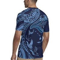 Hawaiian Manta Ray and Polynesian Tribal Tattoo Rugby Jersey Dark Navy Color LT03 - Polynesian Pride