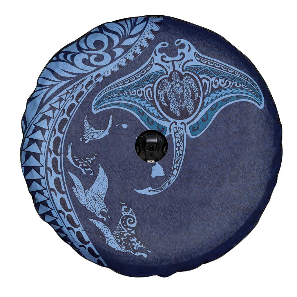 Hawaiian Manta Ray and Polynesian Tribal Tattoo Spare Tire Cover Dark Navy Color LT03 - Polynesian Pride