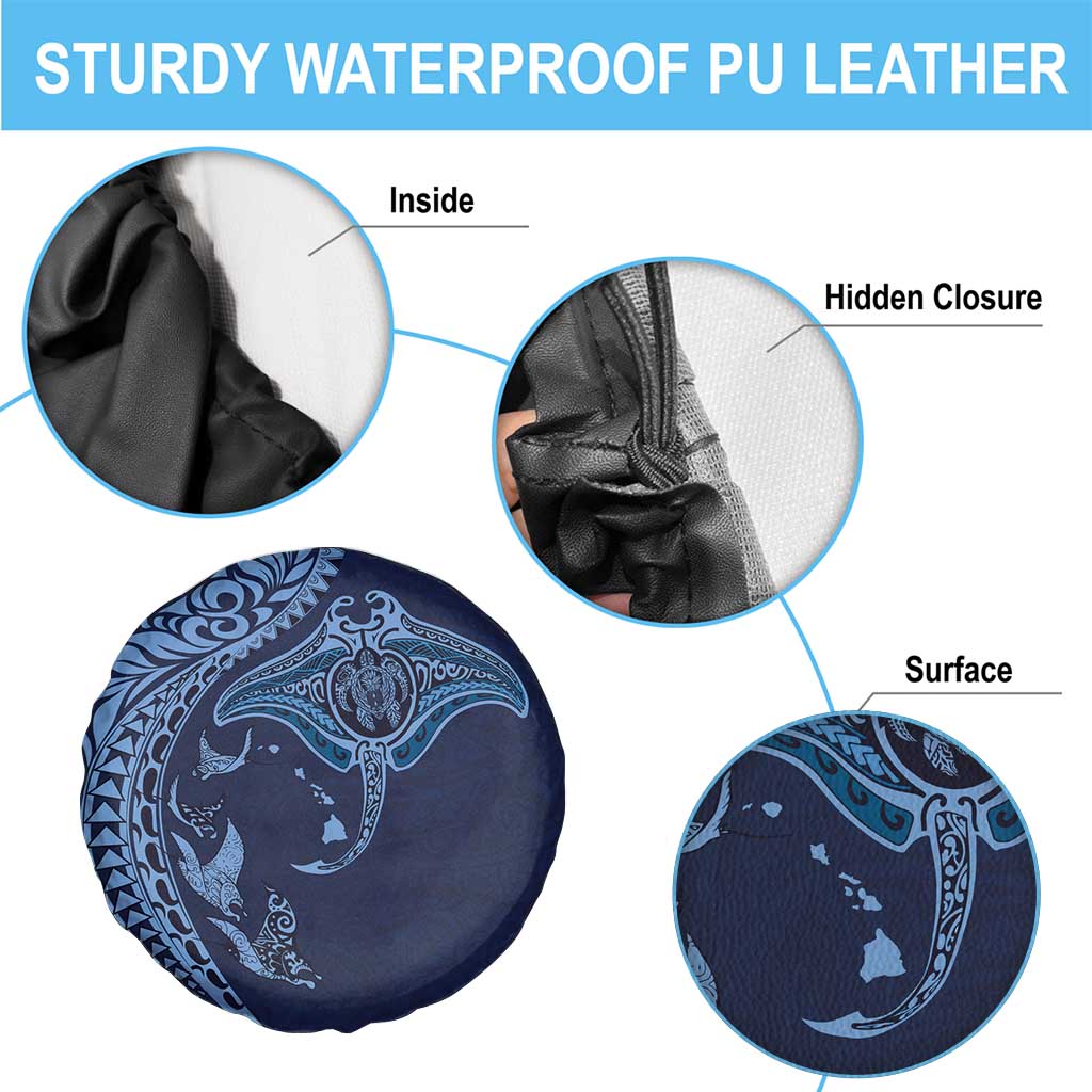 Hawaiian Manta Ray and Polynesian Tribal Tattoo Spare Tire Cover Dark Navy Color LT03 - Polynesian Pride