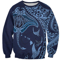 Hawaiian Manta Ray and Polynesian Tribal Tattoo Sweatshirt Dark Navy Color LT03 Unisex Dark Navy - Polynesian Pride