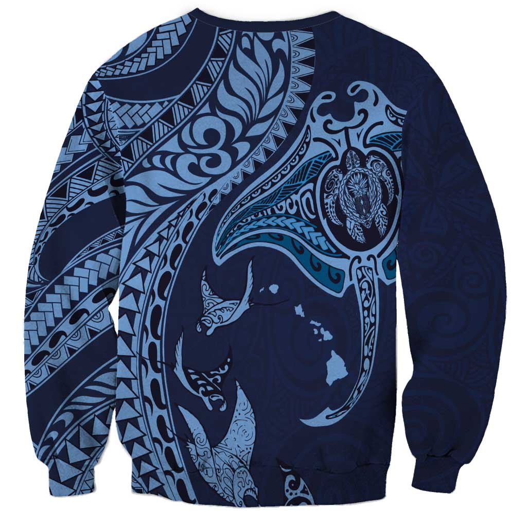 Hawaiian Manta Ray and Polynesian Tribal Tattoo Sweatshirt Dark Navy Color LT03 - Polynesian Pride
