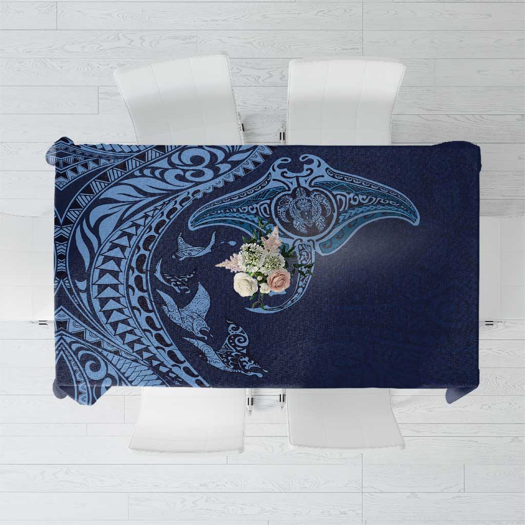 Hawaiian Manta Ray and Polynesian Tribal Tattoo Tablecloth Dark Navy Color LT03 Dark Navy - Polynesian Pride