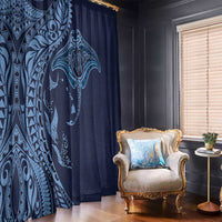 Hawaiian Manta Ray and Polynesian Tribal Tattoo Window Curtain Dark Navy Color LT03 - Polynesian Pride