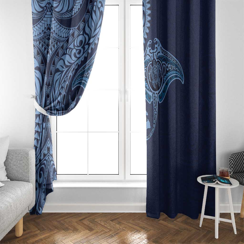 Hawaiian Manta Ray and Polynesian Tribal Tattoo Window Curtain Dark Navy Color LT03 - Polynesian Pride
