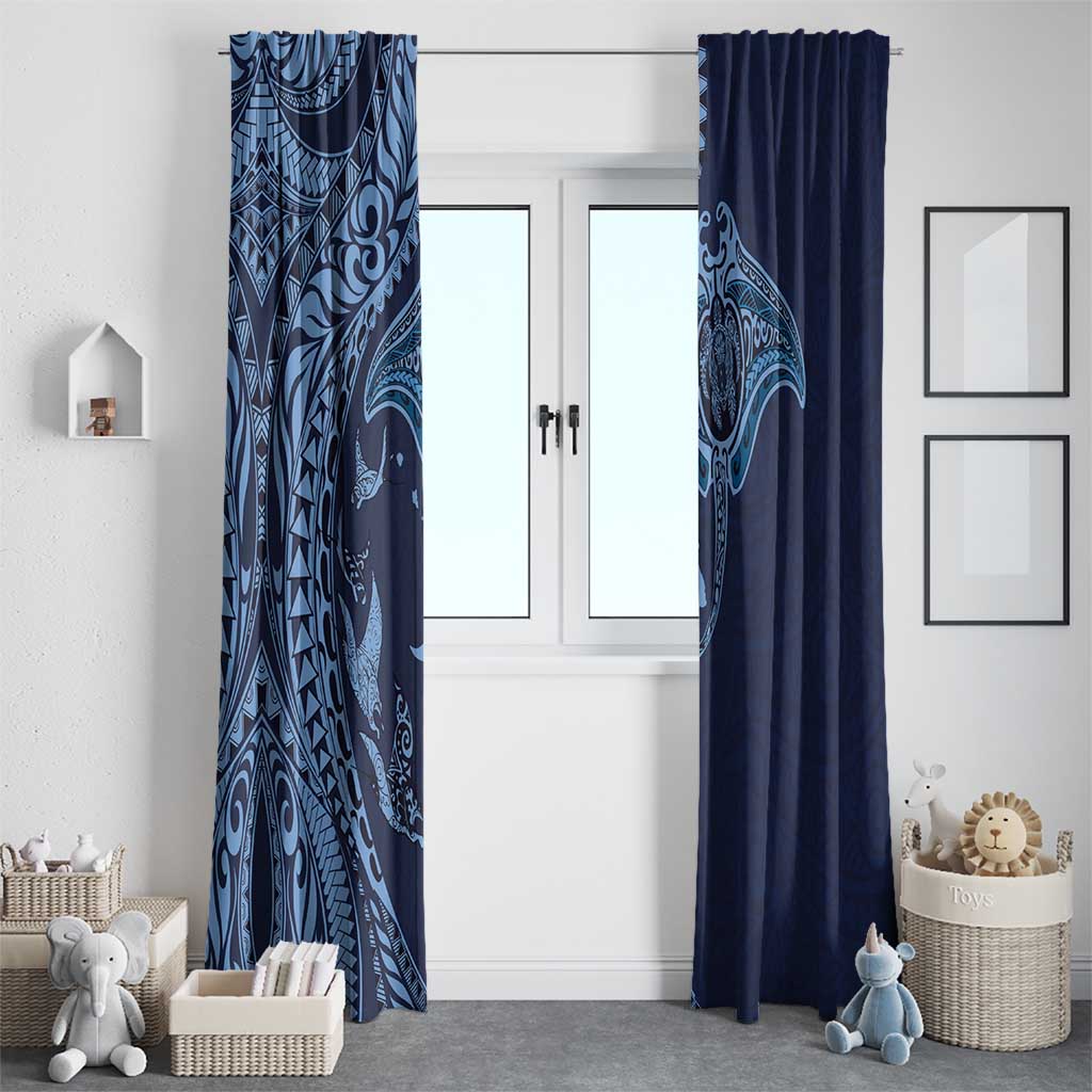Hawaiian Manta Ray and Polynesian Tribal Tattoo Window Curtain Dark Navy Color LT03 - Polynesian Pride