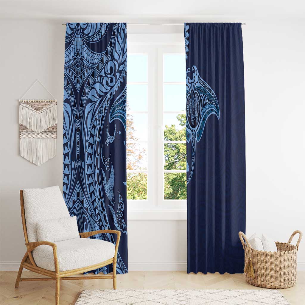 Hawaiian Manta Ray and Polynesian Tribal Tattoo Window Curtain Dark Navy Color LT03 - Polynesian Pride