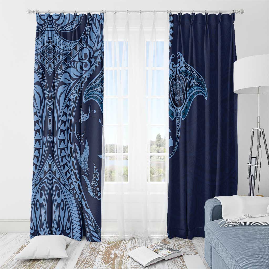 Hawaiian Manta Ray and Polynesian Tribal Tattoo Window Curtain Dark Navy Color LT03 - Polynesian Pride