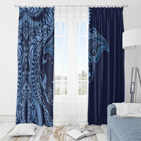 Hawaiian Manta Ray and Polynesian Tribal Tattoo Window Curtain Dark Navy Color LT03 - Polynesian Pride