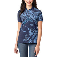 Hawaiian Manta Ray and Polynesian Tribal Tattoo Women Polo Shirt Dark Navy Color LT03
